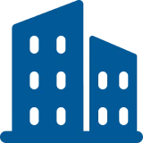 Blue building icon illustration